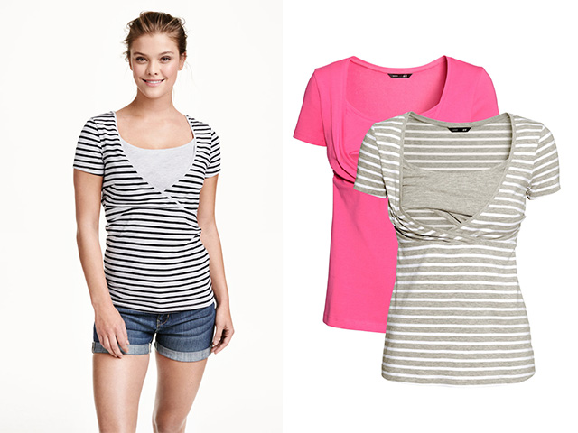 pink and black and white striped nursing tees