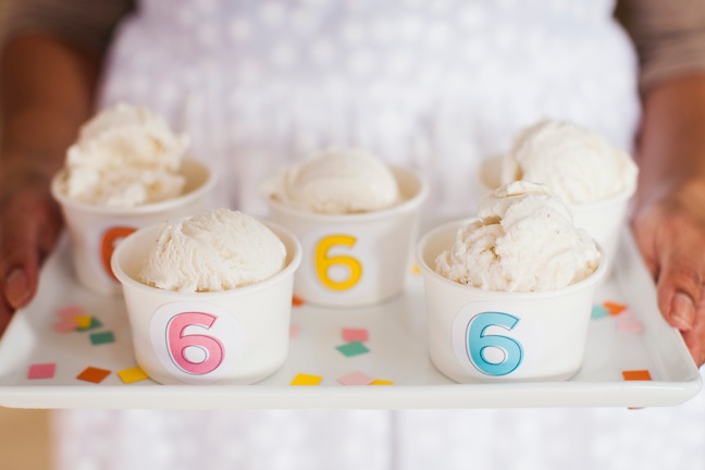 custom ice cream cups for kids birthday party | Shauna Younge Dessert Tables (images: Sydnee Bickett)
