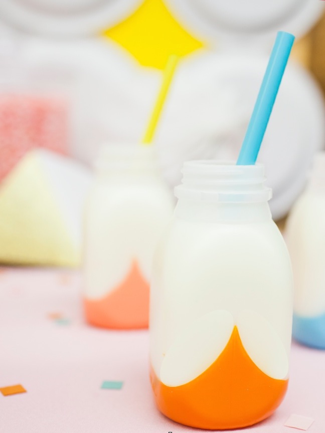 DIY retro diamond milk bottles for a kid's birthday party | Shauna Younge for Momtastic (image: Sydnee Bickett)