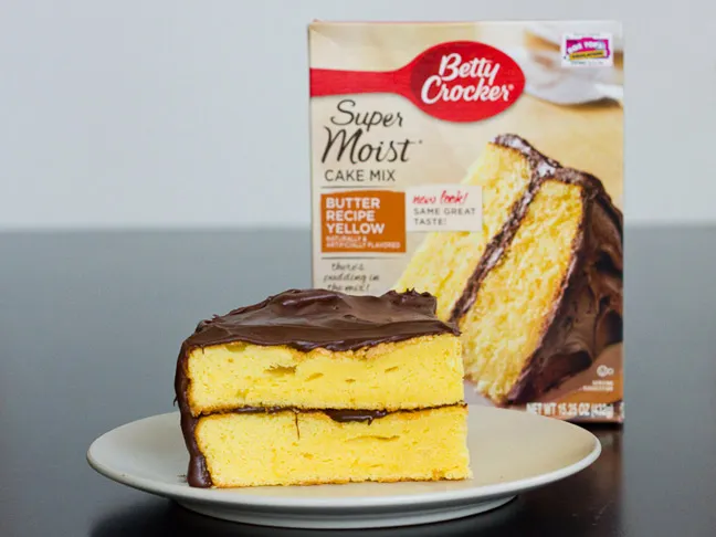 chic_yellow_box_cake_with_chocolate_frosting