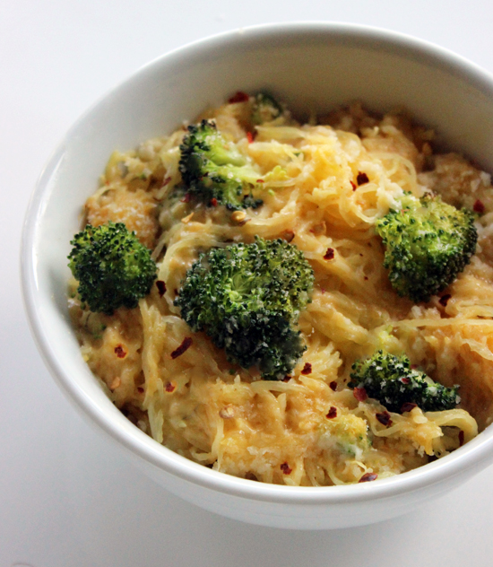 spaghetti squash and broccoli mac and cheese