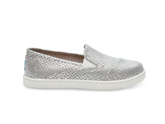 Toms Silver Metallic Printed Canvas Avalon Slip-Ons