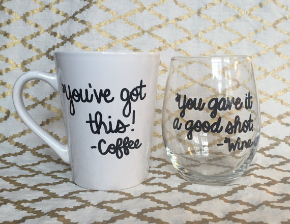 funny coffee mug and wine glass