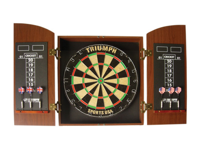 Triumph Sports Mahogany Round Top Dartboard Cabinet