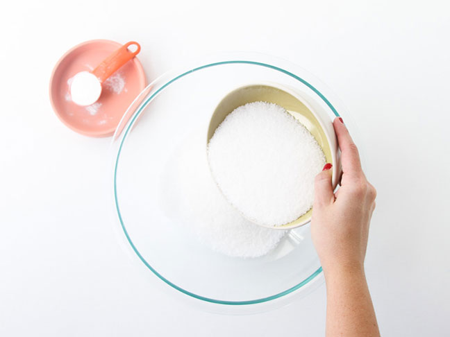 Pour salts into bowl