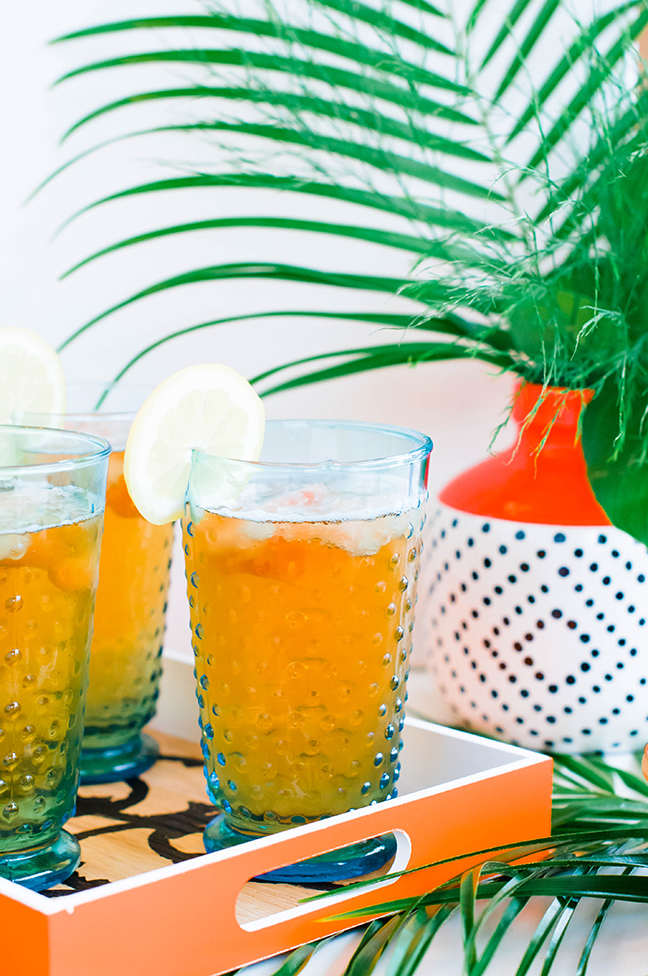 iced tea on coral painted tray