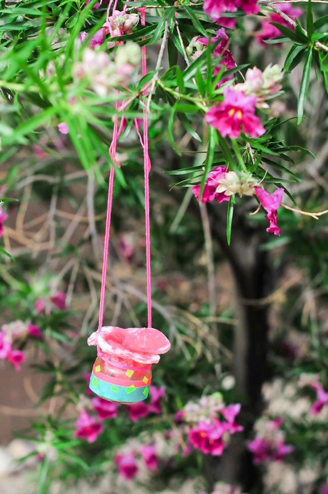 diy pink jar butterfly feeder