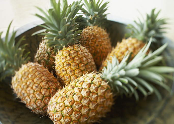 Hawaii, Platter Of Large Ripe Pineapples.