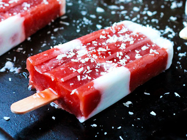 strawberry rhubarb coconut milk popsicles