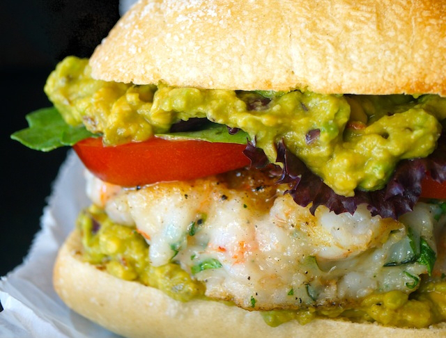 shrimp burger with guacamole