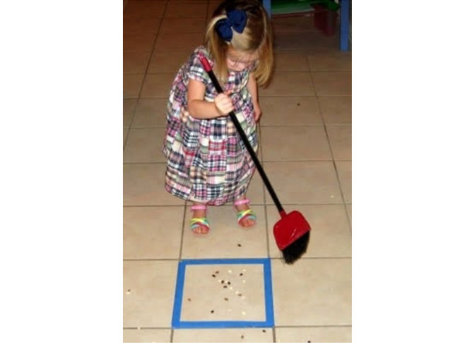 sweep beans into square