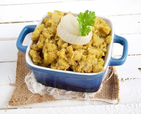 mashed plantains blue dish