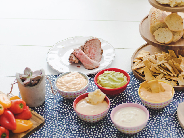 dips with meat chips bread