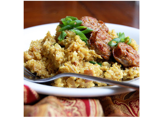 curried coconut cauliflower rice with sausage