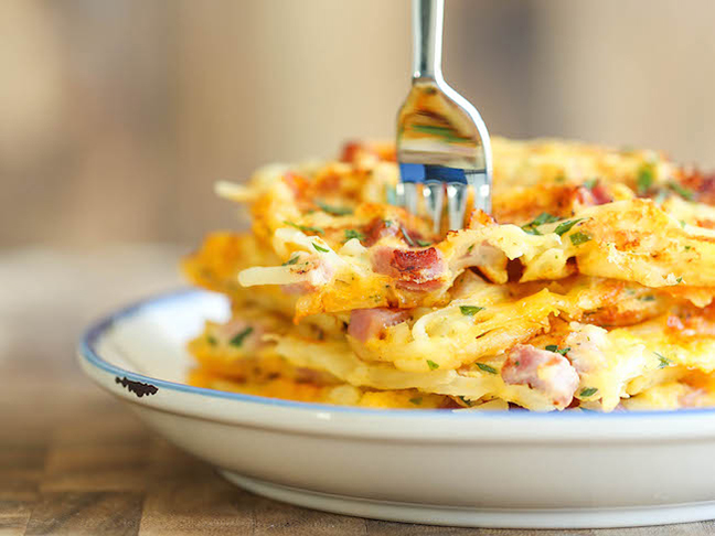 ham and cheese hashbrown waffles