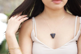 Triangular lava rock necklace for essential oils.