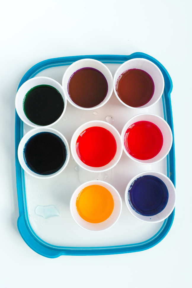 tray of colored dyes