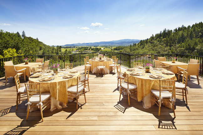 Restaurant patio overlooking hills