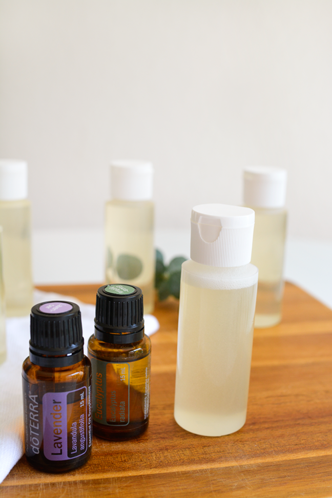 lavender essential oil in small bath container