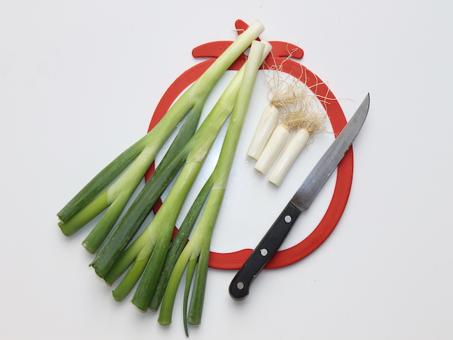 green onions with tips cut
