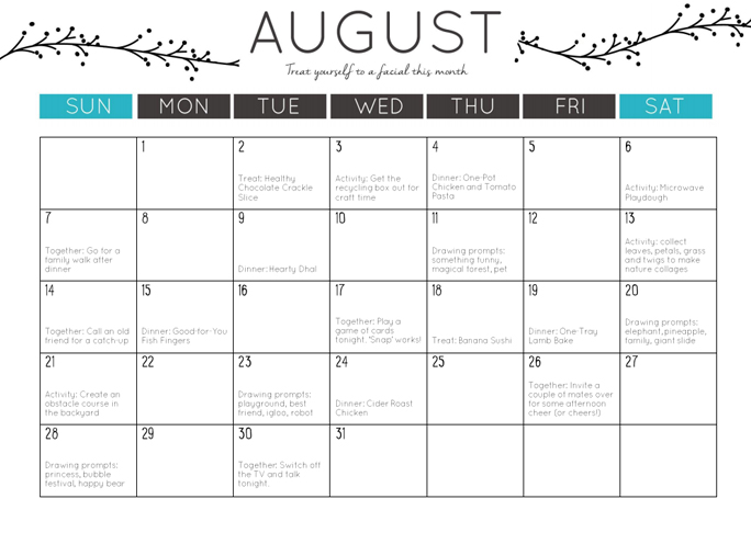 August 2016 Mumtastic Calendar for Mums