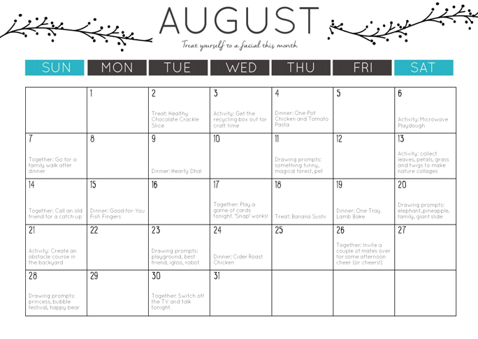 August 2016 Mumtastic Calendar for Mums