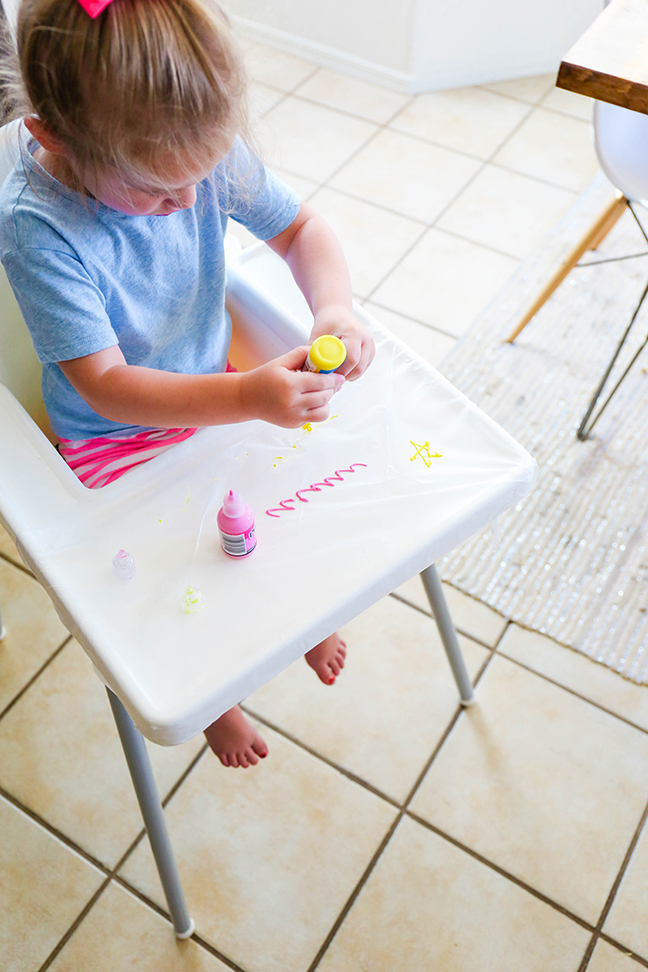 Maintain messes during craft time by painting over plastic wrap \\ \\ Toddler Proofing Tricks You've Never Heard of Before