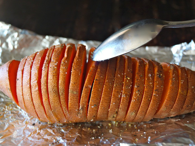 hasselback sweet potato on foil