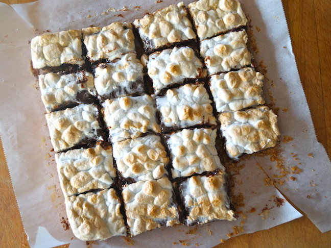 s'mores brownies on parchment paper