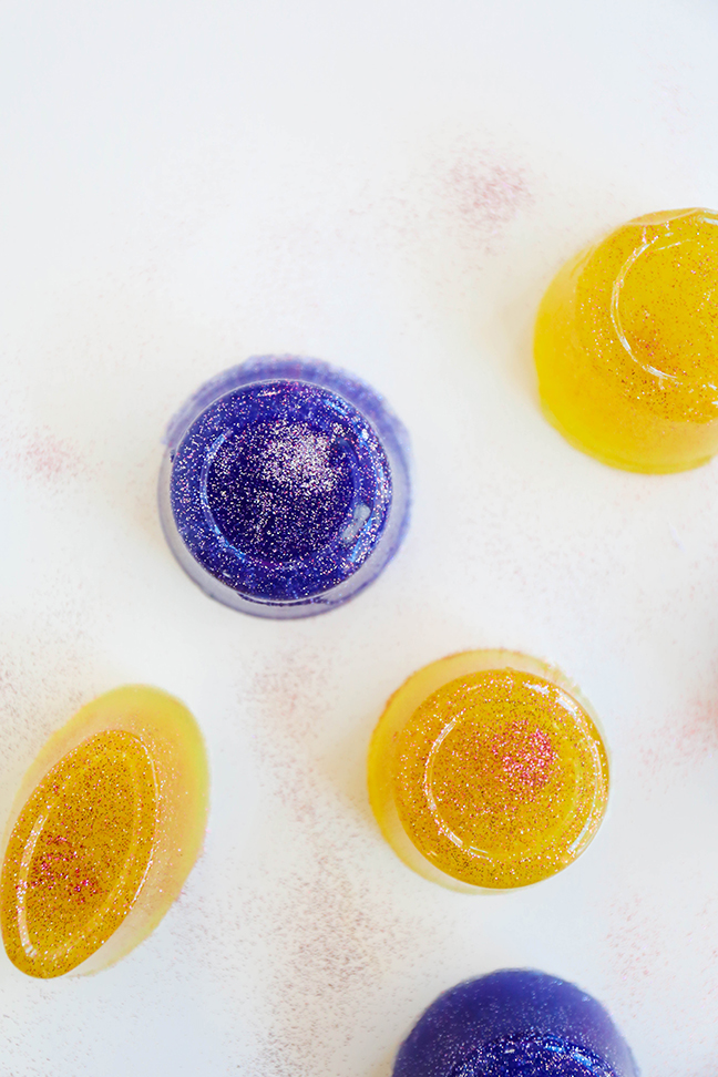 purple and yellow round soaps