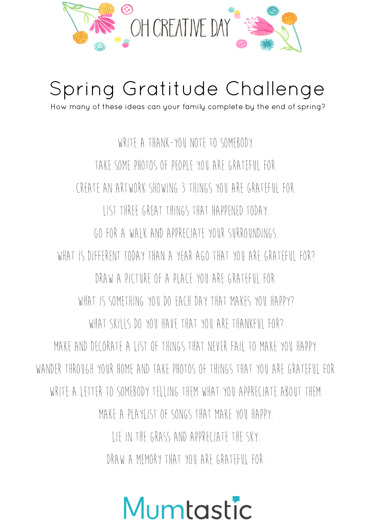 Oh Creative Day and Mumtastic Gratitude Challenge