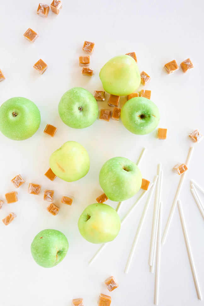 green apples sticks and caramels