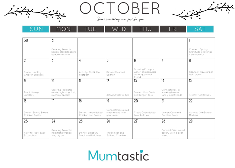Printable October Calendar for Mums