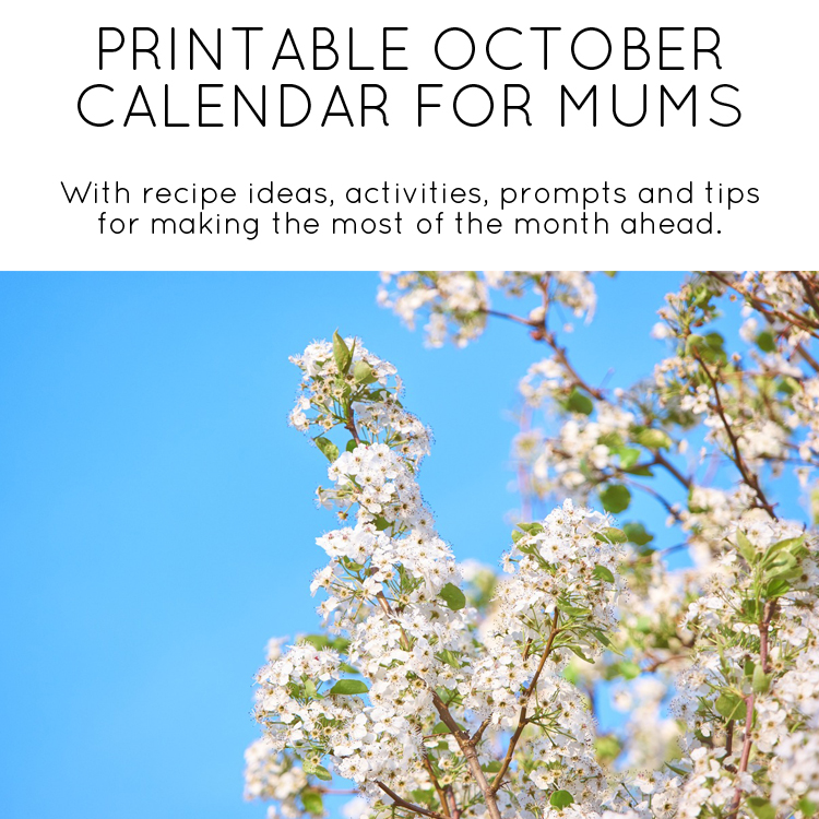 October printable calendar for mums - Mumtastic