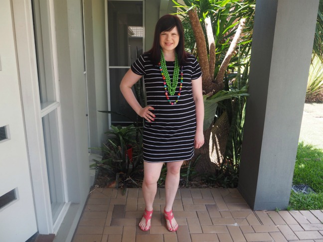 striped t-shirt dress with beads of colour