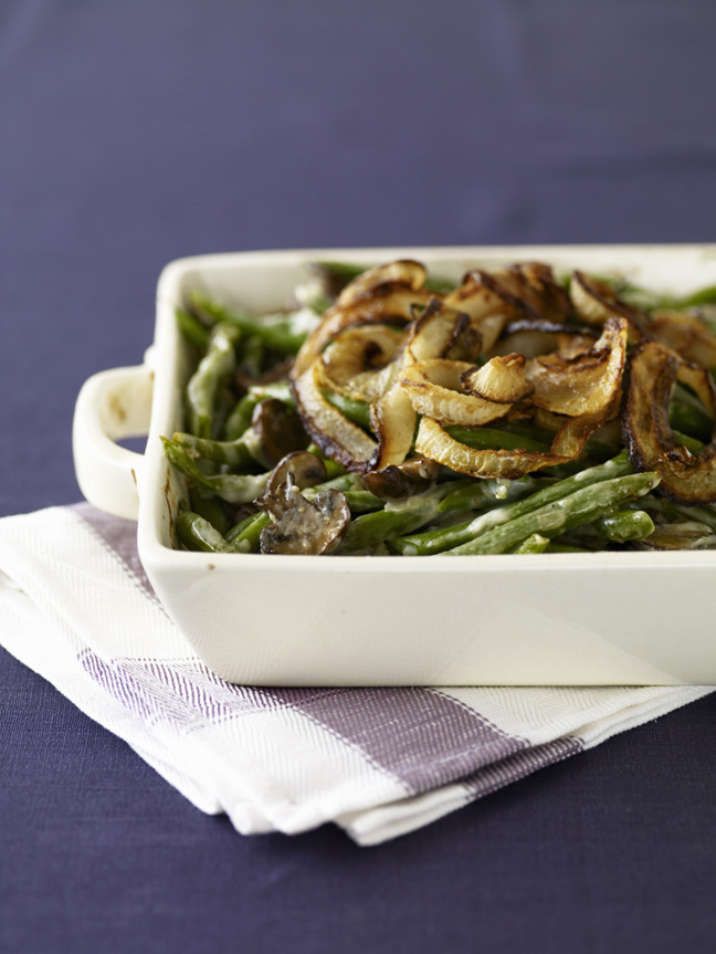 Green bean casserole with onion and mushroom
