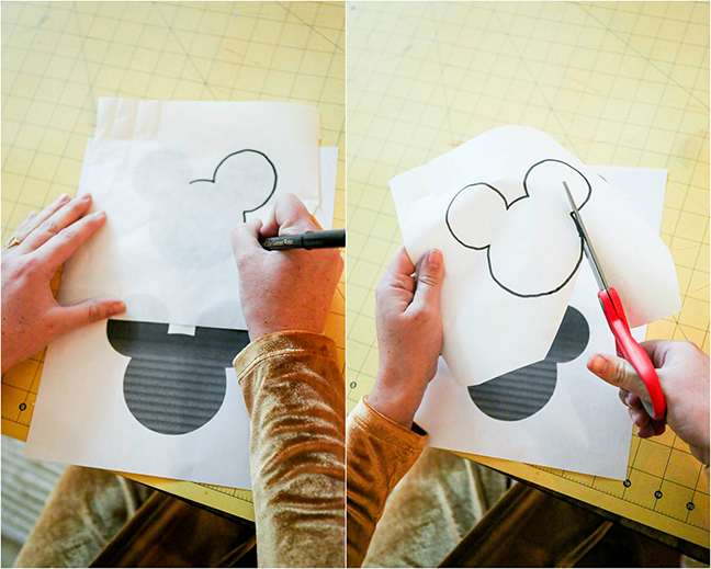 Ironing on Mickey Mouse Freezer paper Stencil