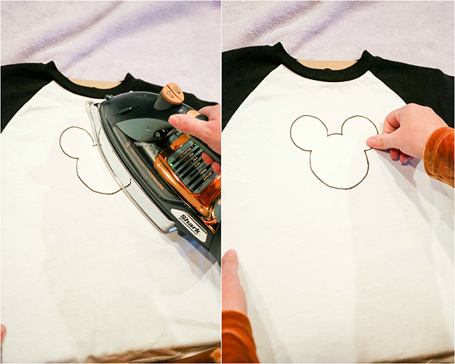 Ironing on Mickey Mouse Freezer paper Stencil