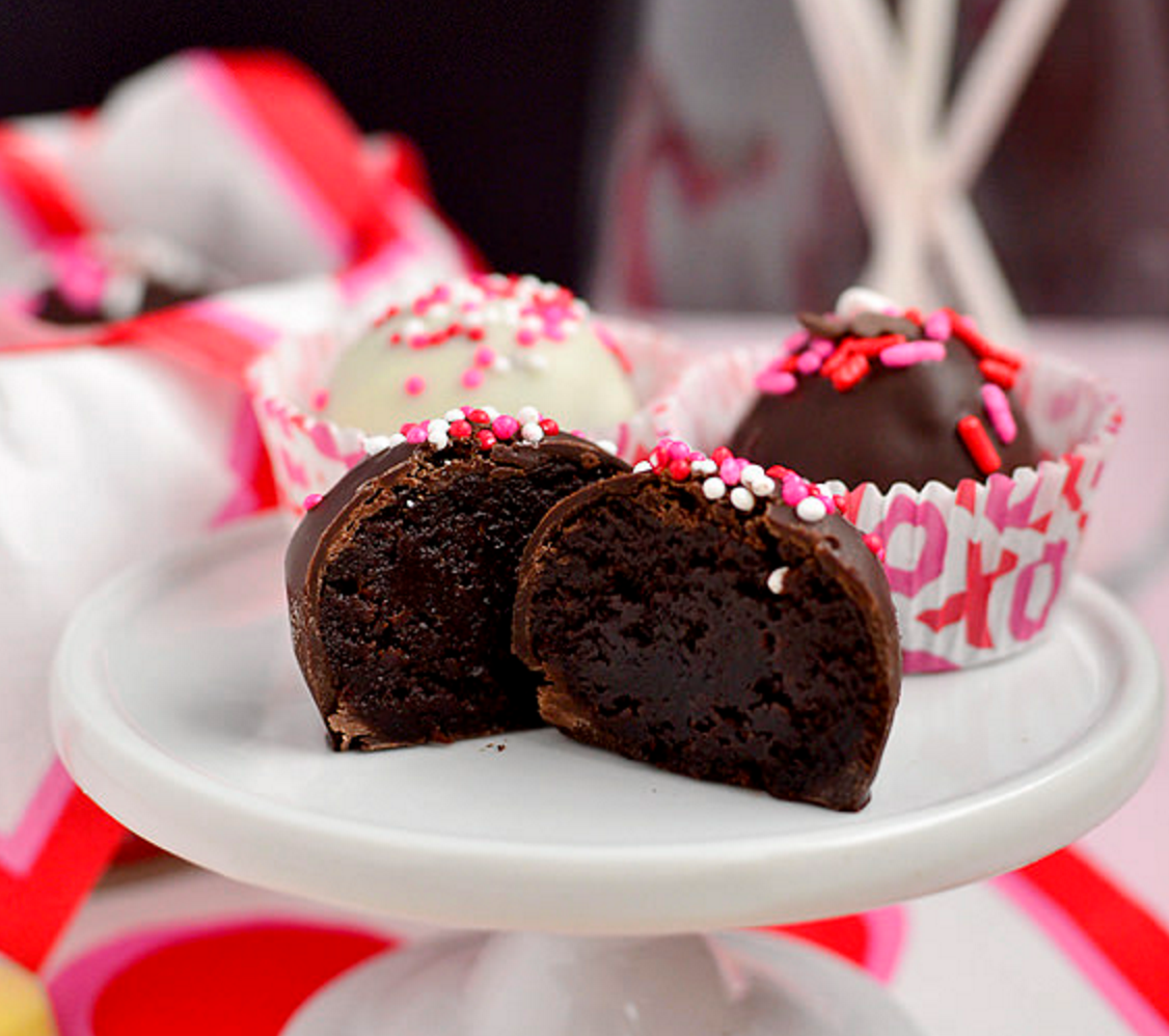 chocolate truffles with red sprinkles