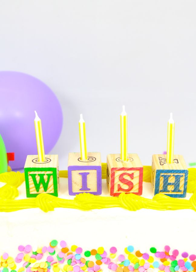 wish birthday cake letter block birthday candles