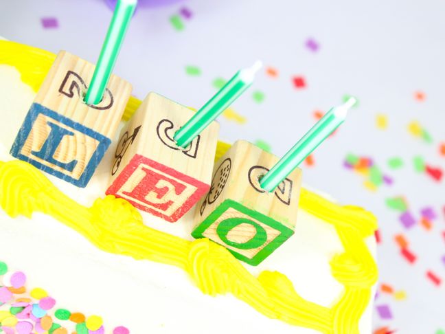 leo birthday cake abc letter block candles