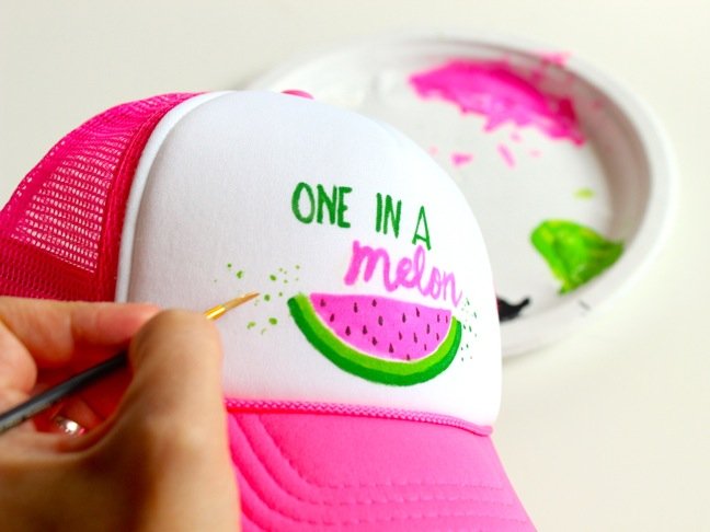 one-in-a-melon-diy-hat-for-kids-watermelon-art-on-a-trucker-hat