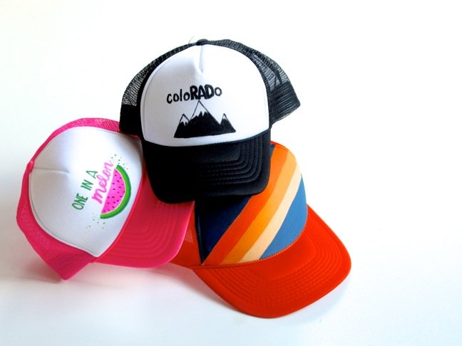 trucker-hats-with-colorful-paintings-watermelon-black-and-white