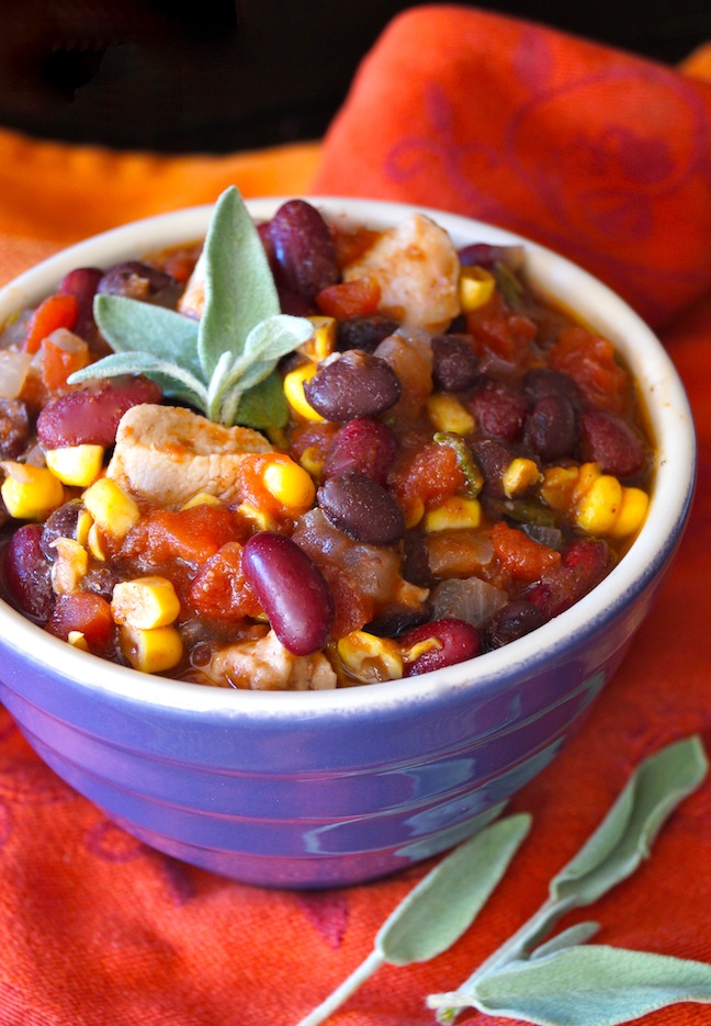 purple bowl chicken chili red beans