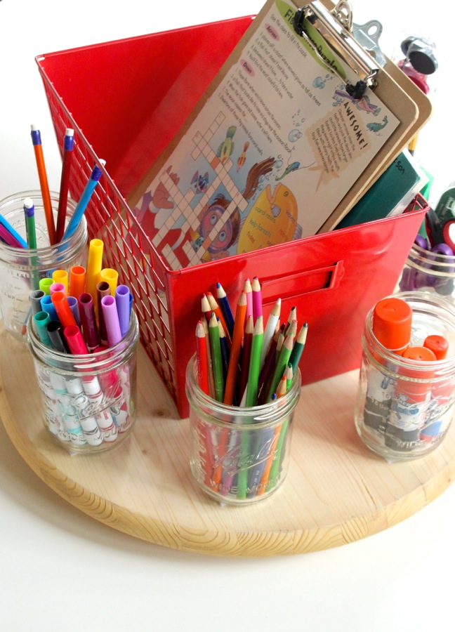 school-supplies-organized-in-mason-jars-on-a-wood-round-lazy-susan