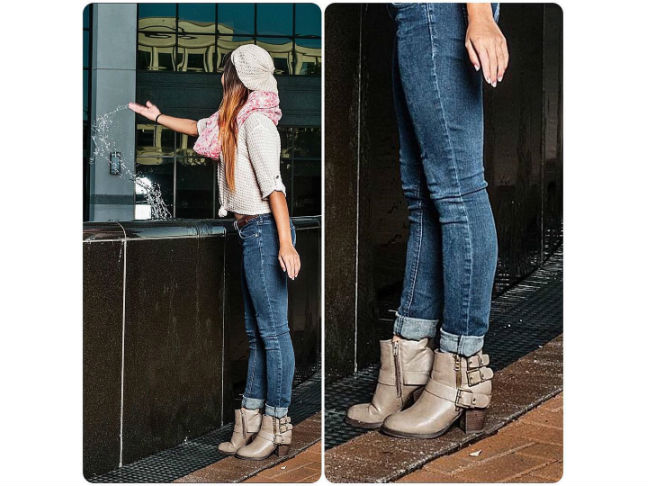 beige ankle boots with rolled up skinny jeans