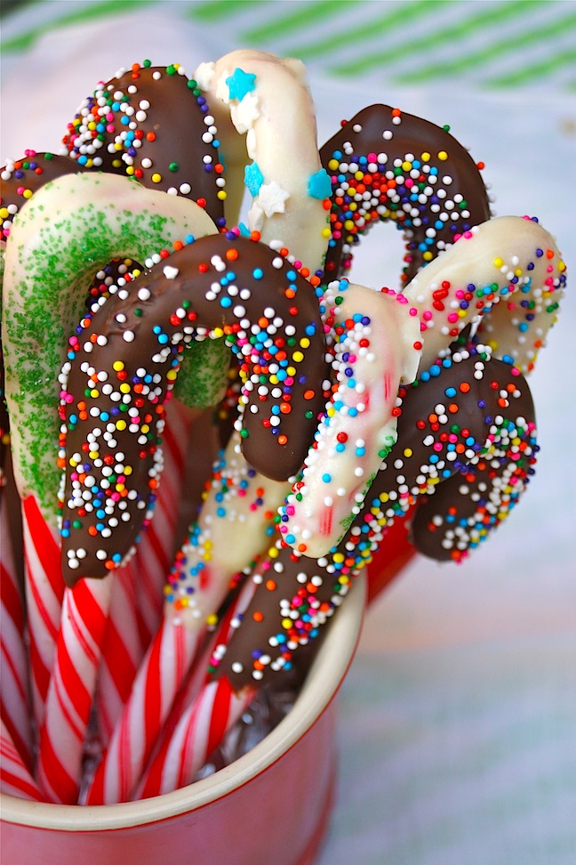 candy canes-red-white-multi-colored sprinkles-chocolate