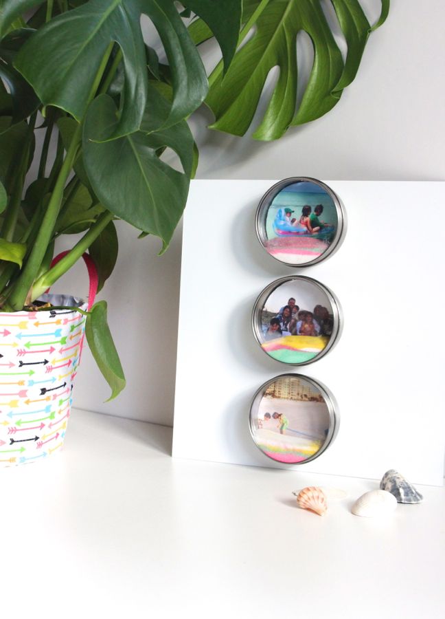 colorful-pink-yellow-sand-art-diy-round-photo-frame-tropical-plant-seashells