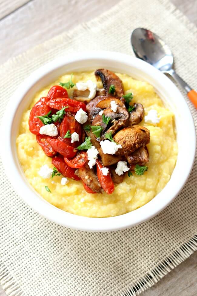 Creamy Polenta with Roasted Mushrooms and Goat Cheese