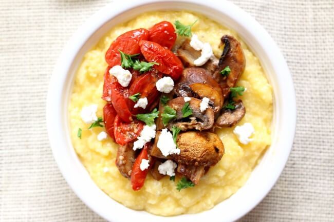 Creamy Polenta with Roasted Mushrooms and Goat Cheese